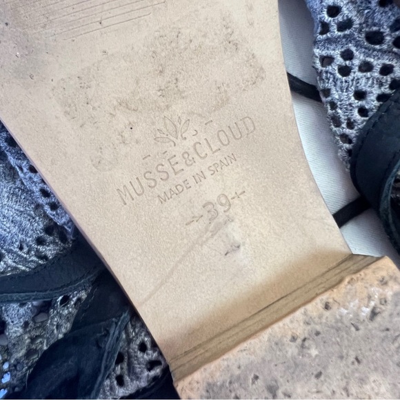 Musse & Cloud Leather fabric Lace Black Gray Sandals Ankle Boho Lagenlook 39 8 - Picture 8 of 12